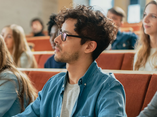 A student in a classroom.